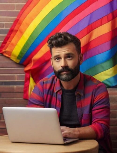 gay man on his computer receiving online counselling